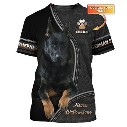 the BEST FRIEND FOREVER - German Shepherd Print T-Shirt for Men, Custom Name O-Neck Short Sleeve Pullover Top, 3D Print Sport Daily Fashion Trend Tee