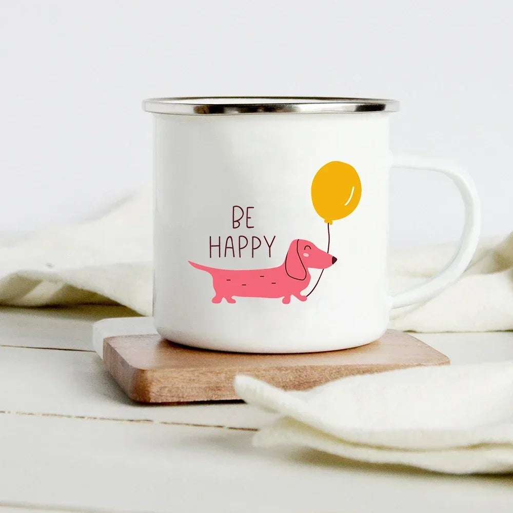 Funny Dachshund Print Creative Enamel Mug Coffee Wine Mugs Cartoon Dogs Paw Party Drink Beer Juice Milk Cups Gifts for Lover Dog