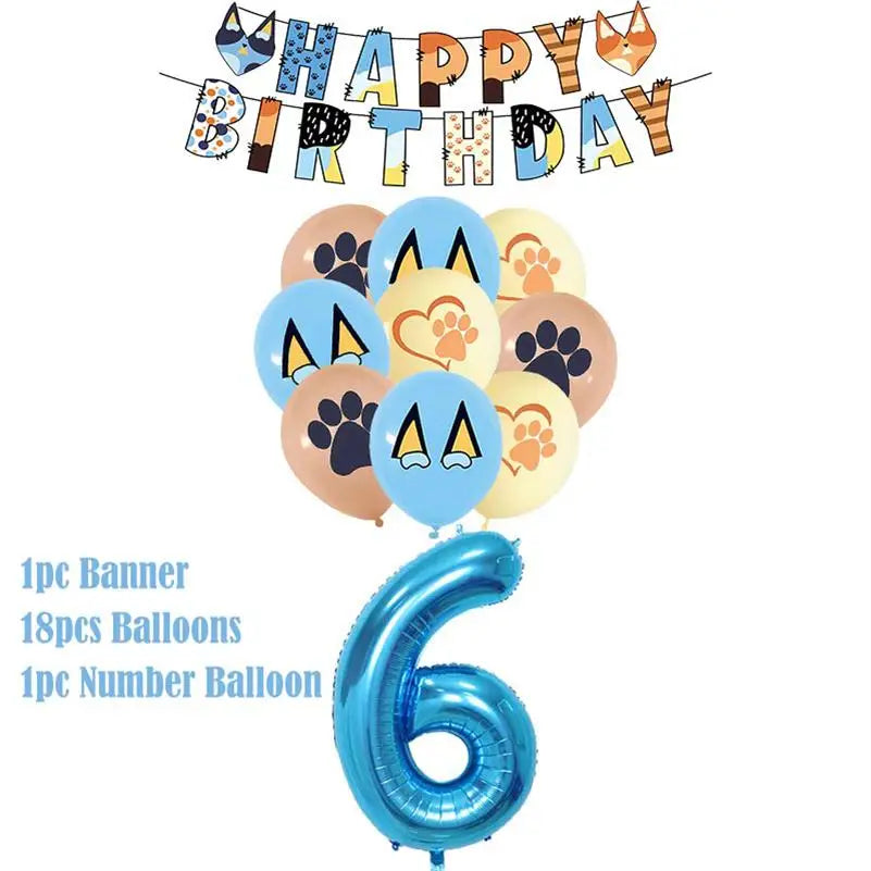 New Cartoon Dog Birthday Party Decoration Setup Boys Children Blue Dogs Party Favor Tableware Plate Napkin Cup Supplies Full Set