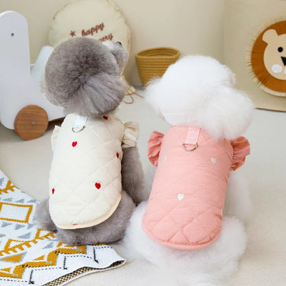 Dog Clothes Pet Clothing Small Dog Cat Warm Coat Autumn Winter Waterproof Comfortable 24 Love Flounced Sleeve Cotton Vest Outfit