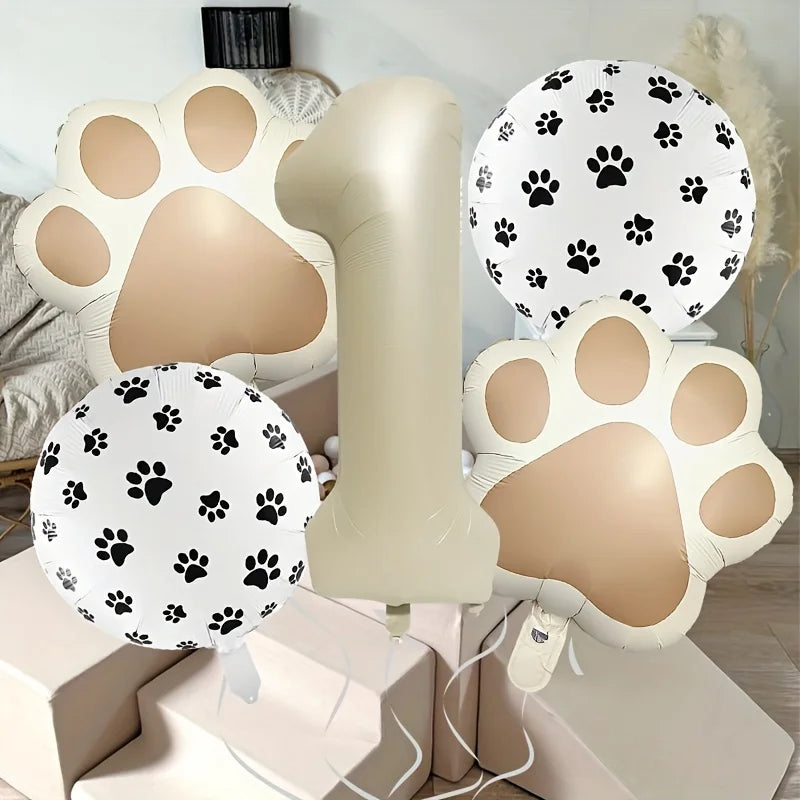 7Pcs Animal Let's Pawty Dog Cat Paw Aluminum Balloon 40 inch Cream Number Birthday Party Decoration Balloon Baby Shower Supplies