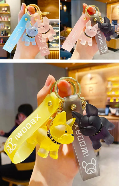 Transparent Colorful Dog Keychains Men Car Key Ring Fashion French Bulldog Keychain for Women Bag Pendant Christmas Gift