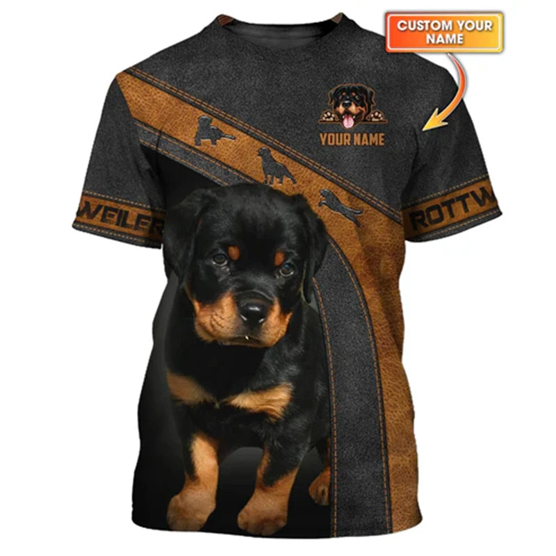 the ROTTWEILER ALPHA - Pet Lover Rottweiler T-Shirt, Unisex Outdoor Sport Short Sleeve Tee Shirts, Cool Pattern Design Custom Name Personality Fashion Top