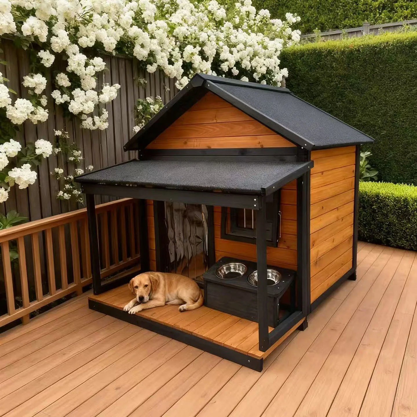 Outdoor dog cage doghouse Solid wood sun protection Rain protection dog kennel doghouse Large medium-sized dog Golden