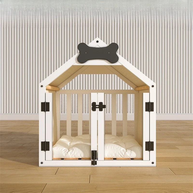the DOG BONE DOGHOUSE - Solid Wood Doghouse, Large Space Double Doors Indoor Breathable Small Dog Washable Cat's Nest Doghouse, Waterproof Pet Bed