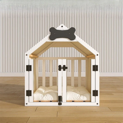 the DOG BONE DOGHOUSE - Solid Wood Doghouse, Large Space Double Doors Indoor Breathable Small Dog Washable Cat's Nest Doghouse, Waterproof Pet Bed