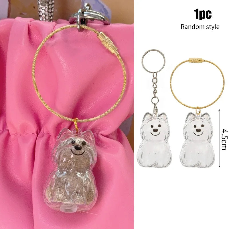 Dog Hair Storage Pendant Keychain Transparent Pet Fur Keepsake Capsule DIY Decoration Memorial Gifts for Pet Lovers Home Display