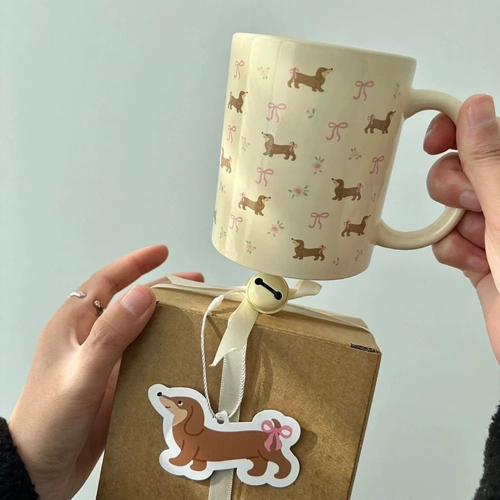 340ML Coffee Mug Cute Dachshund Dog Pattern Ceramic Cup with Handle Coffee Tea Milk Cups Breakfast Water Cup Kitchen Drinkware