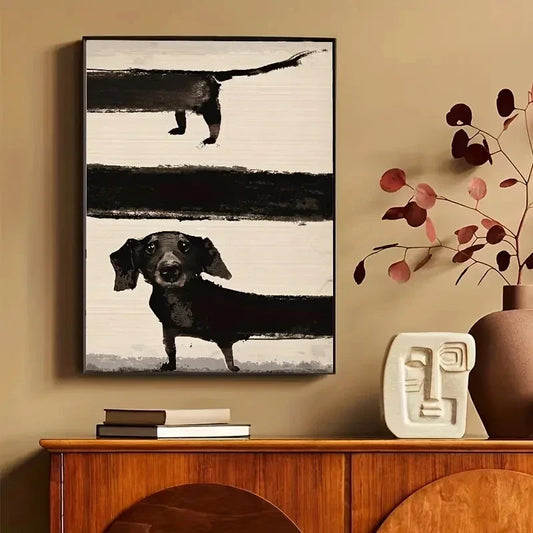 the RETRODOXIE ART PRINT - Retro Cute Dachshund Dog Poster, Sausage Dog Canvas Painting, Funny Animal Wall Art, Picture for Modern Living Room, Home Decoration