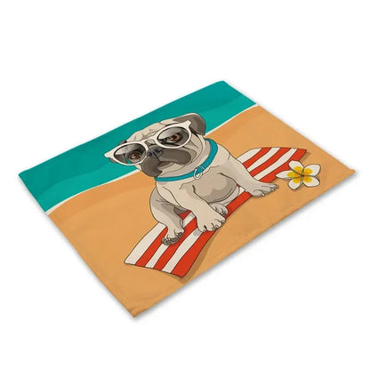 Pug Dog Pattern Cotton Linen Pad Dining Table Mats Coaster Bowl Cup Mat Pattern Kitchen Placemat 40*30cm Home Decor