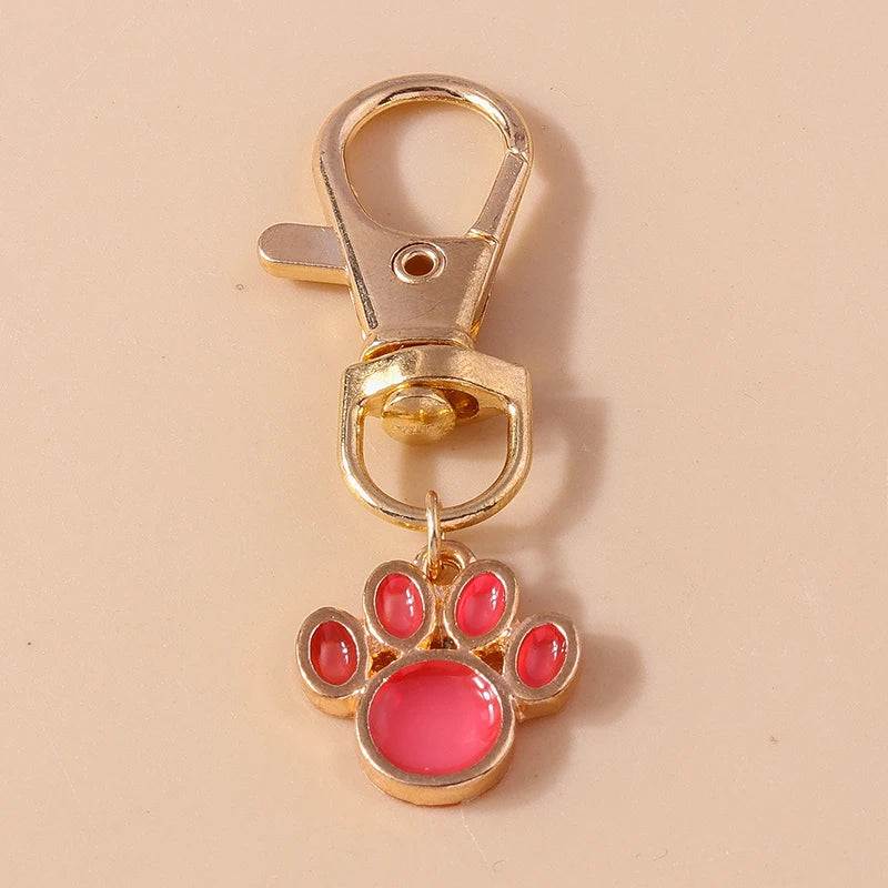 Cute Enamel Puppy Dog Cat Paw Keychain Footprint Key Ring Pendants for Women Girls Handbag Decor DIY Handmade Jewelry  Gifts