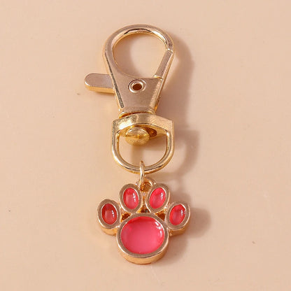 Cute Enamel Puppy Dog Cat Paw Keychain Footprint Key Ring Pendants for Women Girls Handbag Decor DIY Handmade Jewelry  Gifts