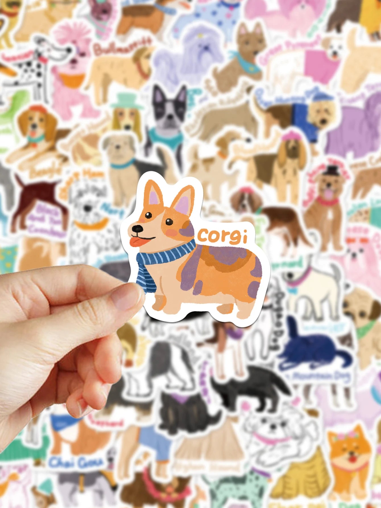 100pcs cartoon cute hand-painted wind dog stickers Diary scrapbook phone case laptop water bottle waterproof decorative stickers