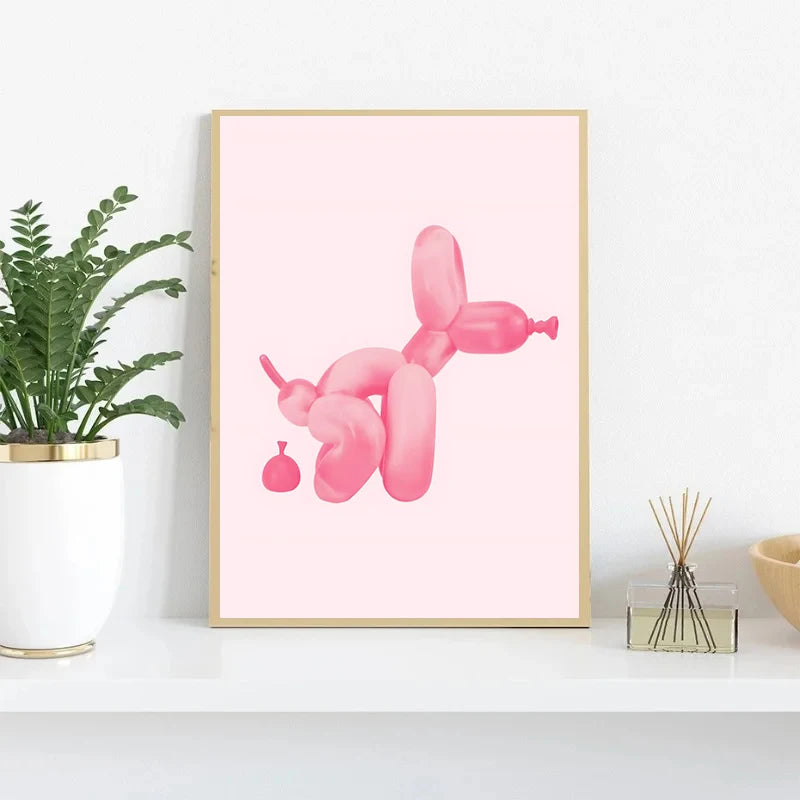 Pink Balloon Dog Posters and Prints Canvas Painting Modern Funny Wall Art Picture for Preppy Bedroom Teens Dorm Room Decor Gift
