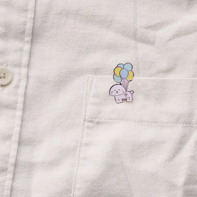 Vivi Dog with Balloons Enamel Pin Mini Puppy Bichon Frise Cute Dog Pet Brooch Badge