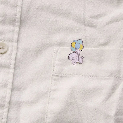 Vivi Dog with Balloons Enamel Pin Mini Puppy Bichon Frise Cute Dog Pet Brooch Badge