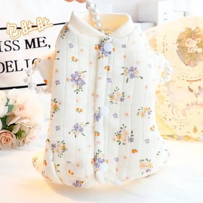 Dog Clothes Autumn and Winter Floral Double-layer To Protect The Belly Four Legged Small Dog Teddy Bear Pet Puppy Clothes
