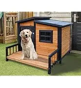Large Indoor Outdoor Dog House Wood Insulated Weatherproof Shelter Elevated Floor Easy Assembly Measures 39.3\" L X