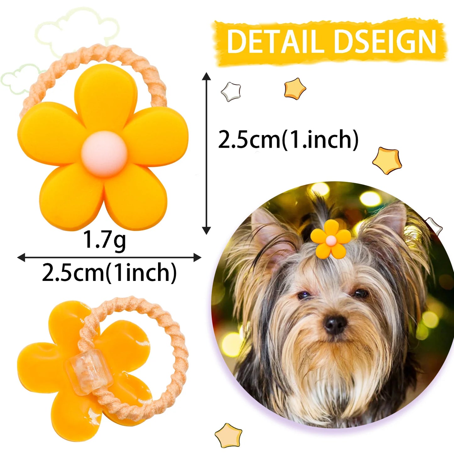 the DAISY DOG BOW - 40PCS Hair Bows, Fashion Cute Small Dog/Cat Hair Bows, Dogs/Cats Hair Accessories, Rubber Bands Bows for Dogs Grooming Products
