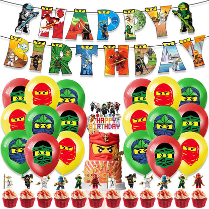New Cartoon Ninjas Theme Birthday Party Decoration Plates Cups Disposable Tableware Banner Balloon For Kid Event Supplies