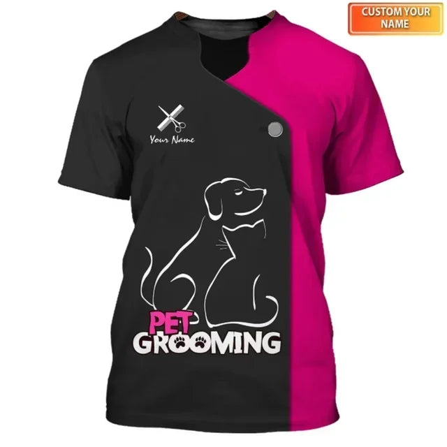 the GROOMER - Dog Grooming Graphic Printed Casual T-Shirts, Pet Groomer Customized Oversized Workwear, EU Size Unisex Pullover