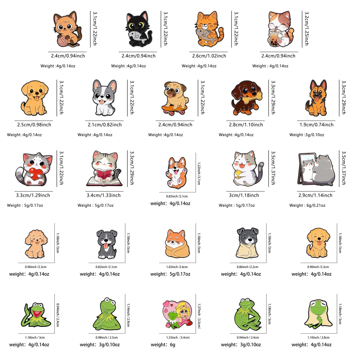 Cute Animals Dogs Cats Enamel Pins Cartoon Frogs Brooch Lapel Pin Badge on Backpack Clothing Accessories Fashion Jewelry Gifts