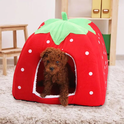 the DOGGY BERRY - Dog/Cat Soft Foldable Portable Strawberry House, Winter Autumn Dog/Puppy/Kitten Warm Bed Tent, Pet Supplies, Cute Cat/Dog Cave Nest