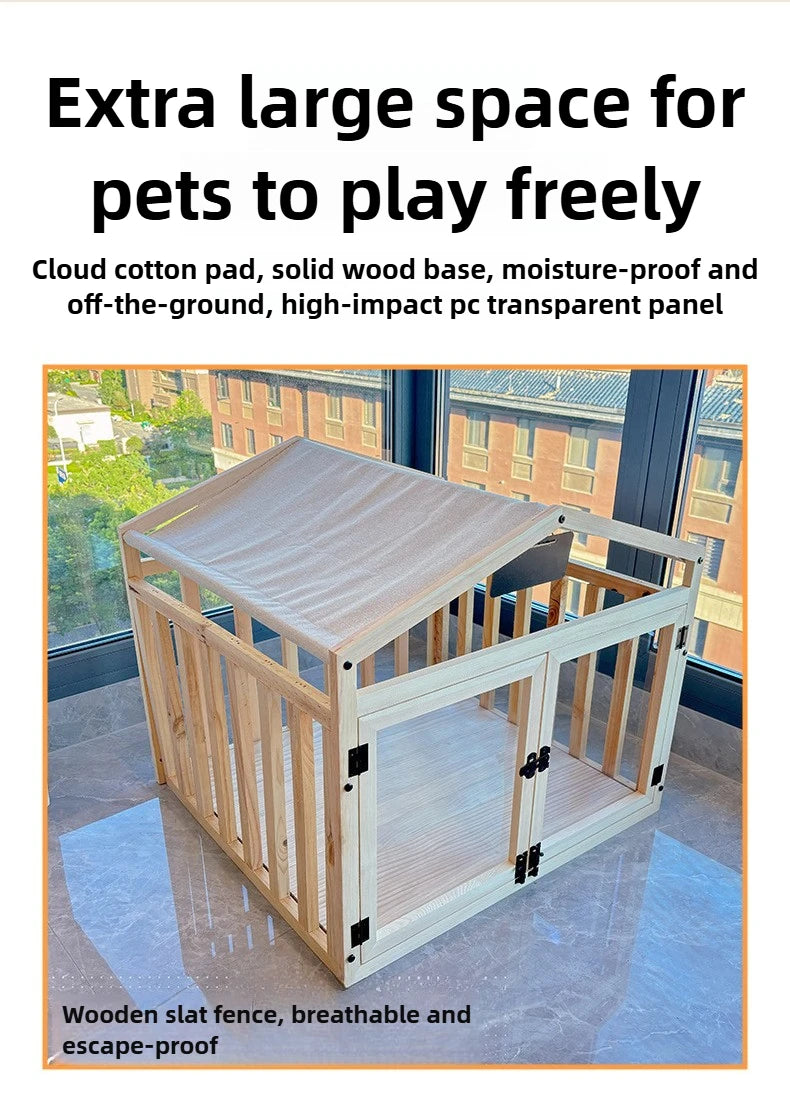 the WOODEN DOGHOUSE - Doghouse, Dog Cage, Wooden Enclosed Pet Fence for Small/Medium/Large Dogs, Indoor/Outdoor Kennel, Playpen Barrier