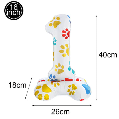 Dog Theme Party Decor Dog Paws Animals Pet Foil Balloons Number Standing Ballons  Baby Shower Kids Happy Birthday Banner Decor