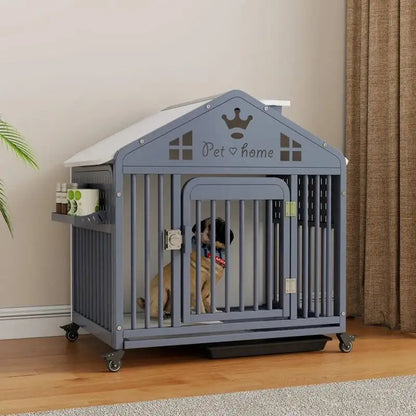the DOG VILLA - Multi-Functional Solid Wood Steel Frame Pet Dog Villa, Small/Medium-Sized Dog Cage, Indoor Outdoor Dog Cage, Dog Bed with Toilet