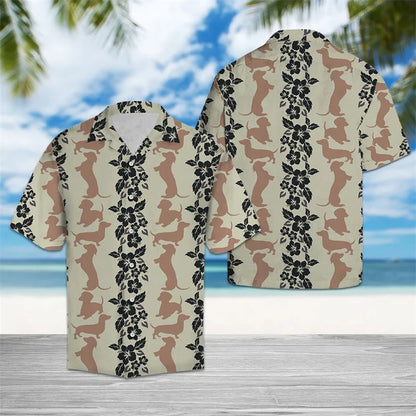 the HAWAIIAN DOG-O - Funny Dachshund Pattern Hawaiian Shirts, Summer Casual Short Sleeve Cute Dog 3D Printed Shirt, Loose Breathable Vacation Blouses