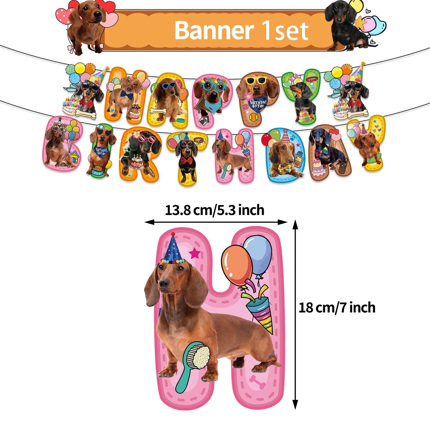 Cute Dachshund Theme Birthday Party Decorations Lovely Puppy Backdrop Cake Insert Banner Balloon Baby Shower Supplies Child Gift