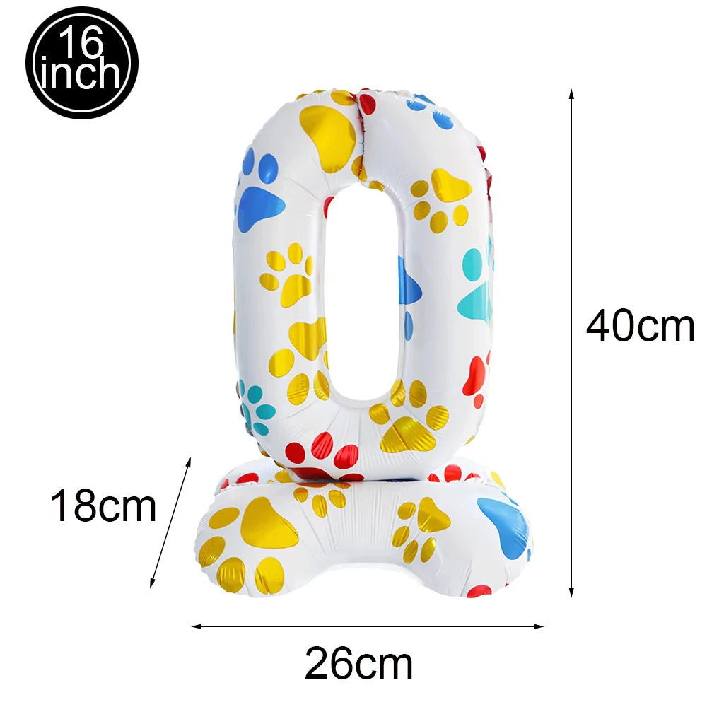 Dog Theme Party Decor Dog Paws Animals Pet Foil Balloons Number Standing Ballons  Baby Shower Kids Happy Birthday Banner Decor
