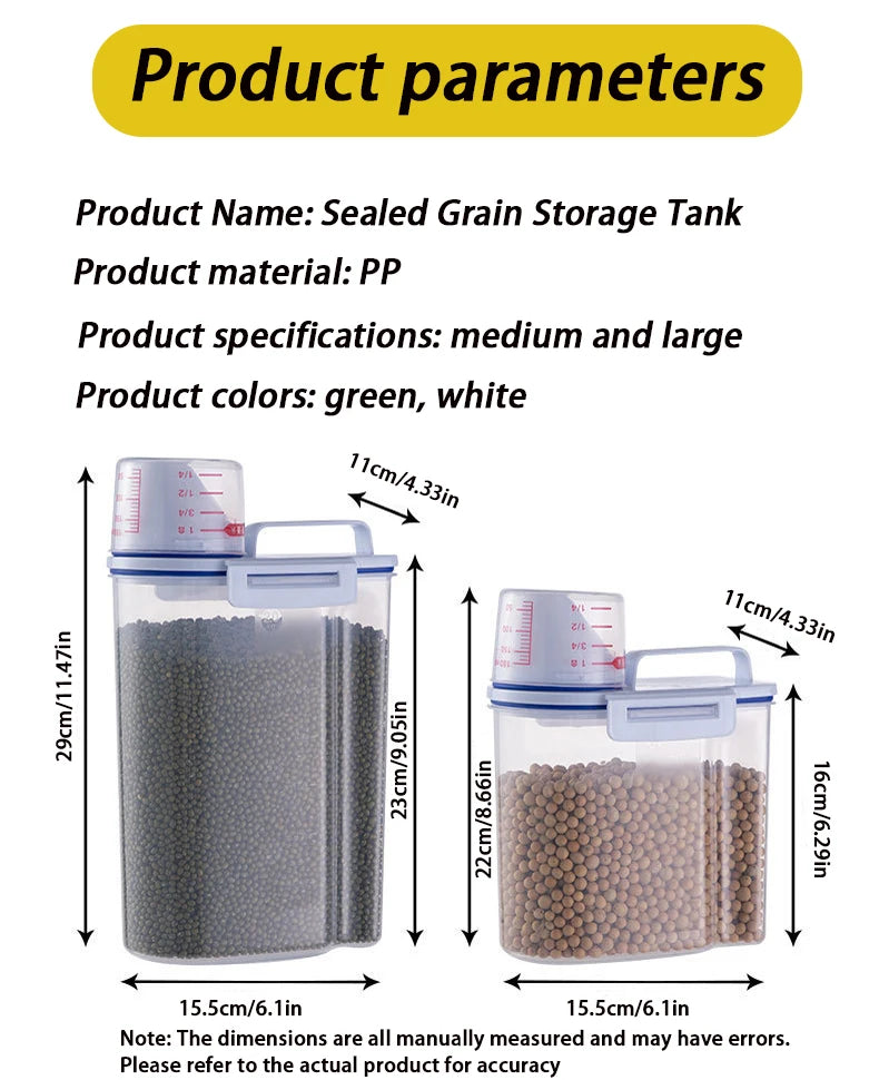 1.5L/2L Dog Cat Food Pail Plastic Storage Tank with Measuring Cup Container Moisture-proof Sealed Jar Pet Supplies Accessories