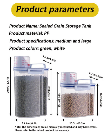1.5L/2L Dog Cat Food Pail Plastic Storage Tank with Measuring Cup Container Moisture-proof Sealed Jar Pet Supplies Accessories