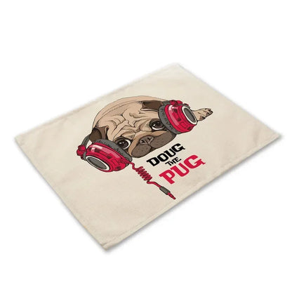 Pug Dog Pattern Cotton Linen Pad Dining Table Mats Coaster Bowl Cup Mat Pattern Kitchen Placemat 40*30cm Home Decor