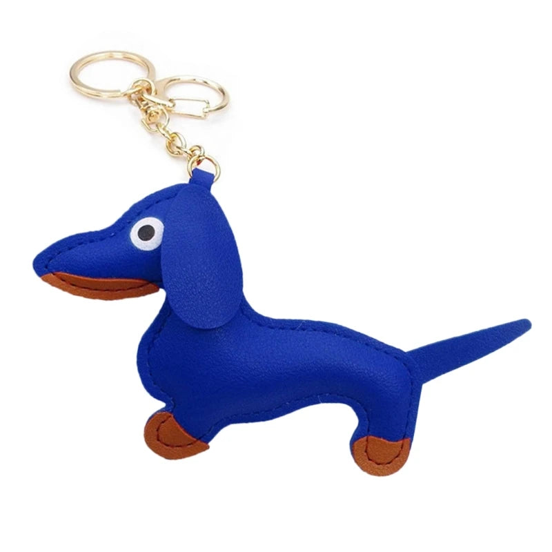 Mini Dachshund Dog Keychain  PU Leather Animals Keyring Hanging Ornament Backpack Handbag Charm Gift for Men Women