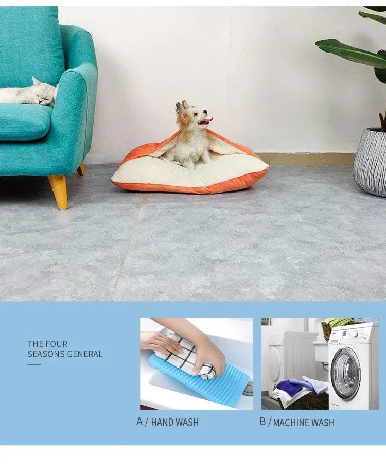 Winter Warm Pet Bed Washable - Bite-Resistant Dogs Kennel Removable Puppy Sofa Cushion Plush Cat Mat for Large Pet Sleeping Bag