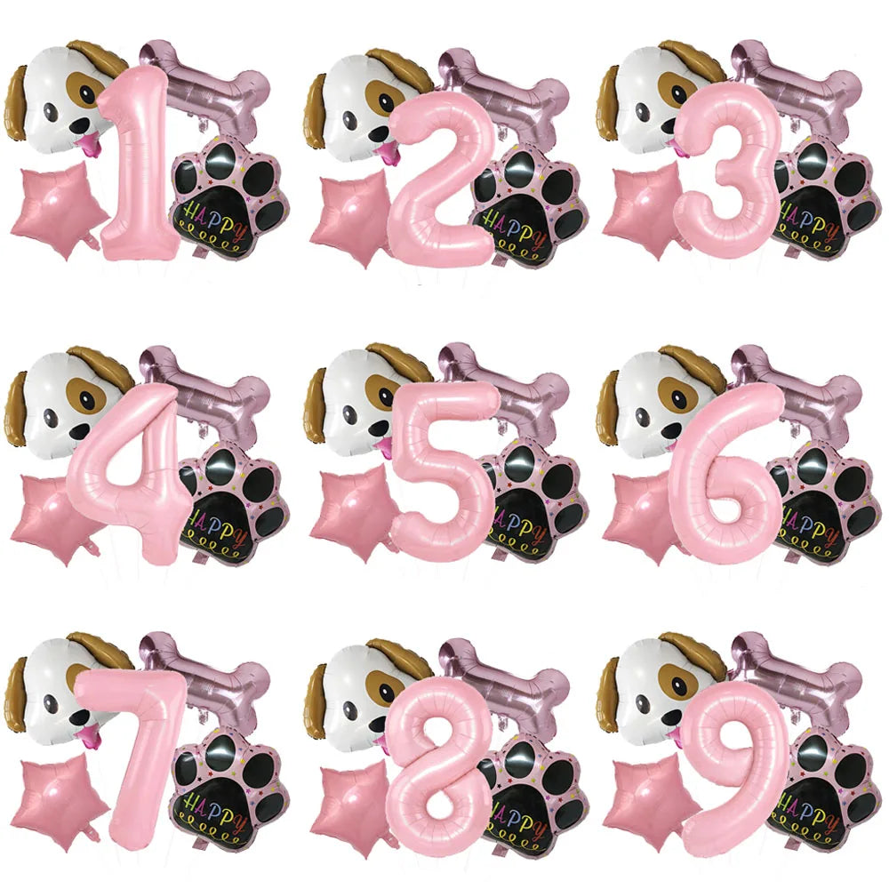 Dog Theme Party Digital Balloon Dog Head Dog Paw and Pink Dog Bone Shaped Foil Balloon Baby Shower Kids Birthday Pets Decoration