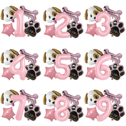 Dog Theme Party Digital Balloon Dog Head Dog Paw and Pink Dog Bone Shaped Foil Balloon Baby Shower Kids Birthday Pets Decoration