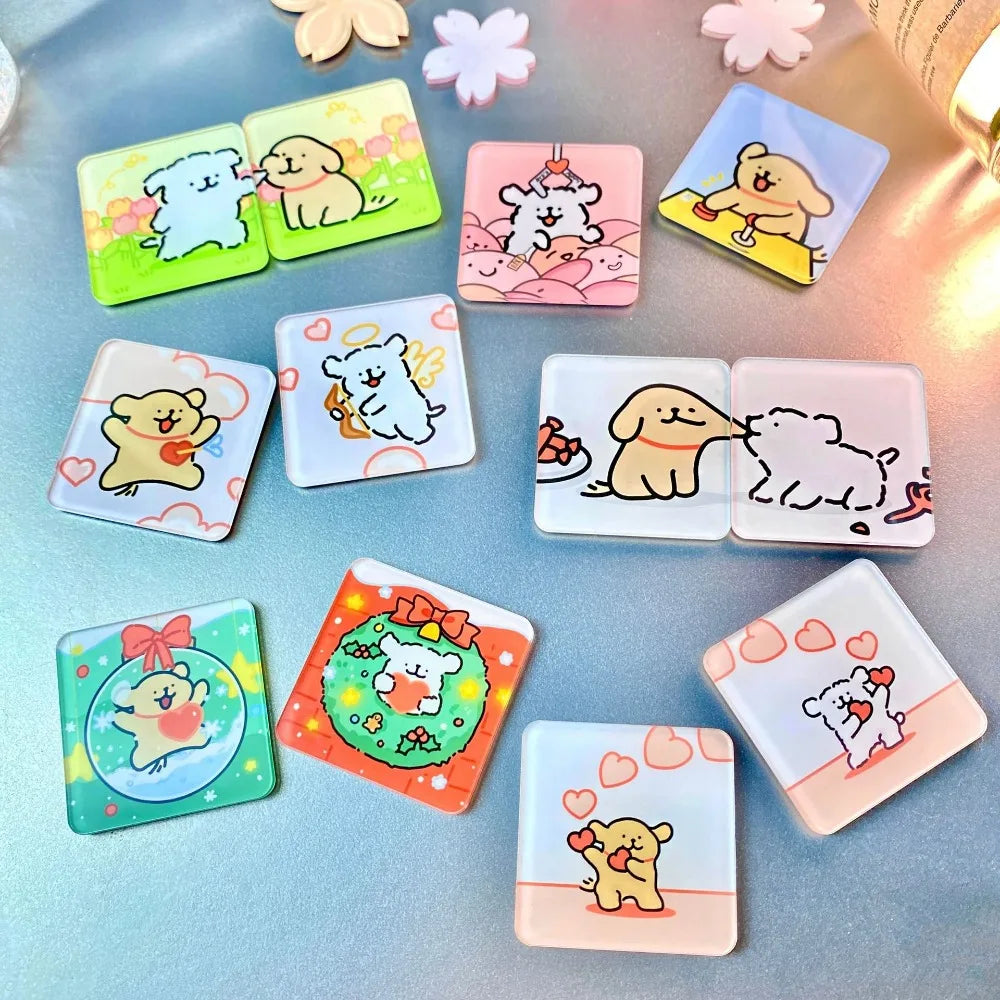 2pcs Cute Lover Dog Jigsaw Refrigerator Magnets Cartoon Fridge Blackboard Whiteboard Photo Message Magnets Decorative