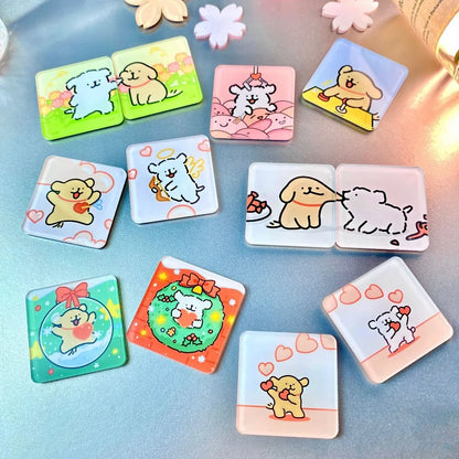 2pcs Cute Lover Dog Jigsaw Refrigerator Magnets Cartoon Fridge Blackboard Whiteboard Photo Message Magnets Decorative