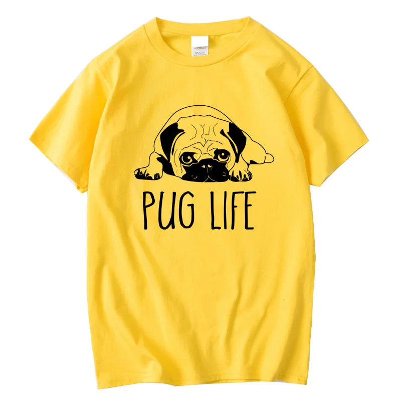 the LIFE OF PUGS - Men's High-Quality T-Shirt, 100% Cotton Funny Pug Printed Loose Male Crewneck T-Shirt, Short Sleeve O-Neck Men T-Shirt/Tops/Tees