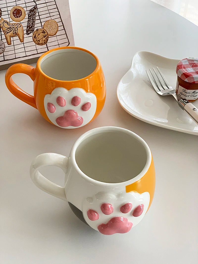 Lovely Cat Paw Cup - Cartoon 3D Cat Paw, Ceramic Beverage and Milk Cup for Coffee, Breakfast, Oatmeal, Birthday Christmas Gift.