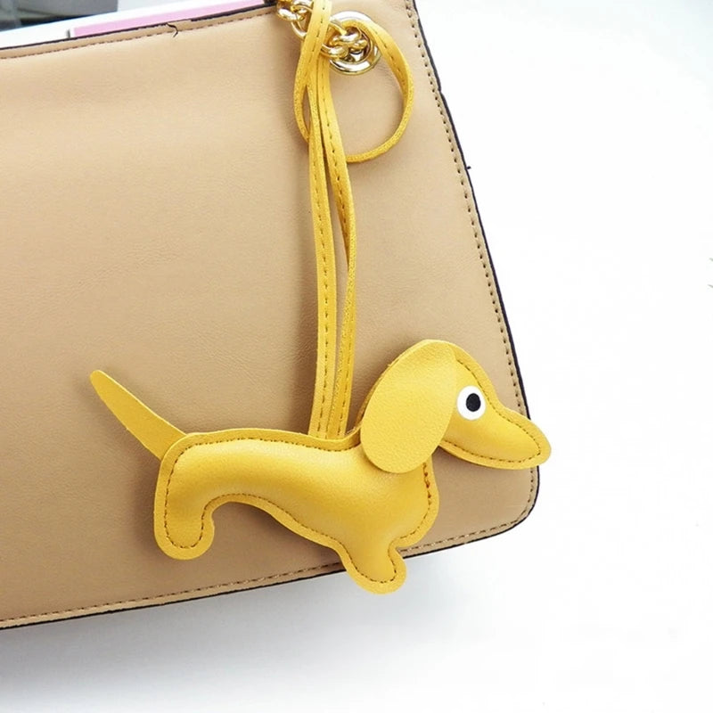 Mini Dachshund Dog Keychain  PU Leather Animals Keyring Hanging Ornament Backpack Handbag Charm Gift for Men Women