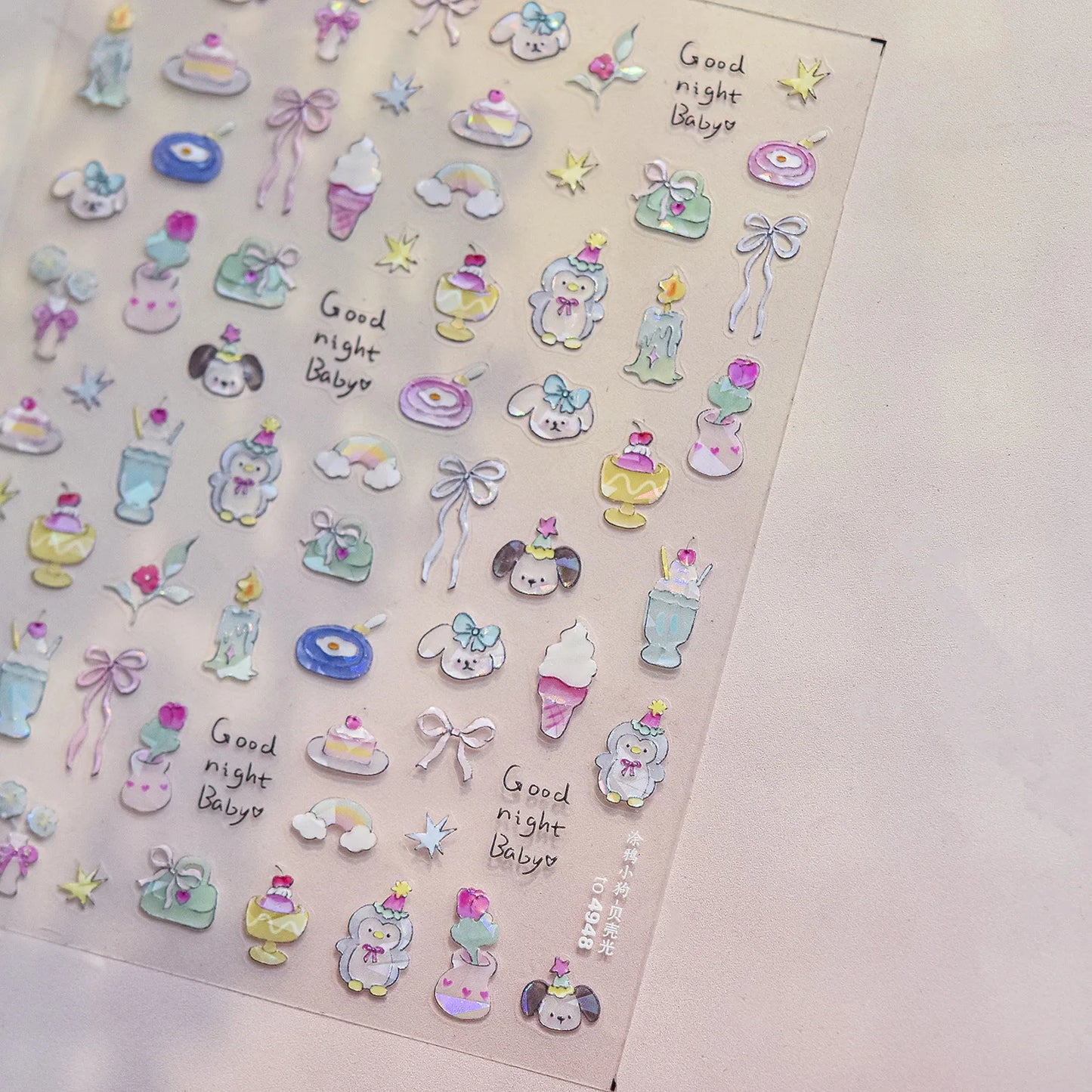 Colorful Balloon Cute Puppy Flower Cherry Bowknot Love Happy Dog Animal Self Adhesive Nail Art Sticker Decoration Manicure Decal