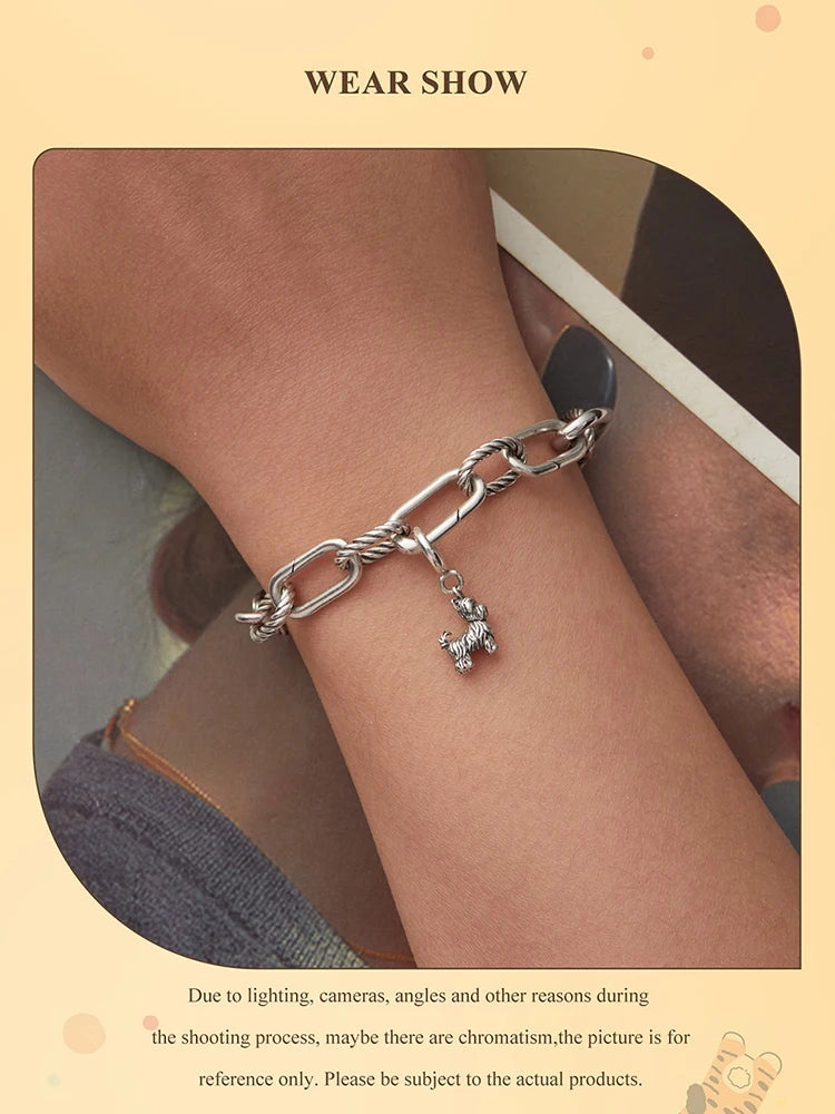 WOSTU 925 Sterling Silver Pet Dog Charm Pomeranian Pendant Yorkshire Terrier Locket Cute Original Fit for Women Bracelet DIY