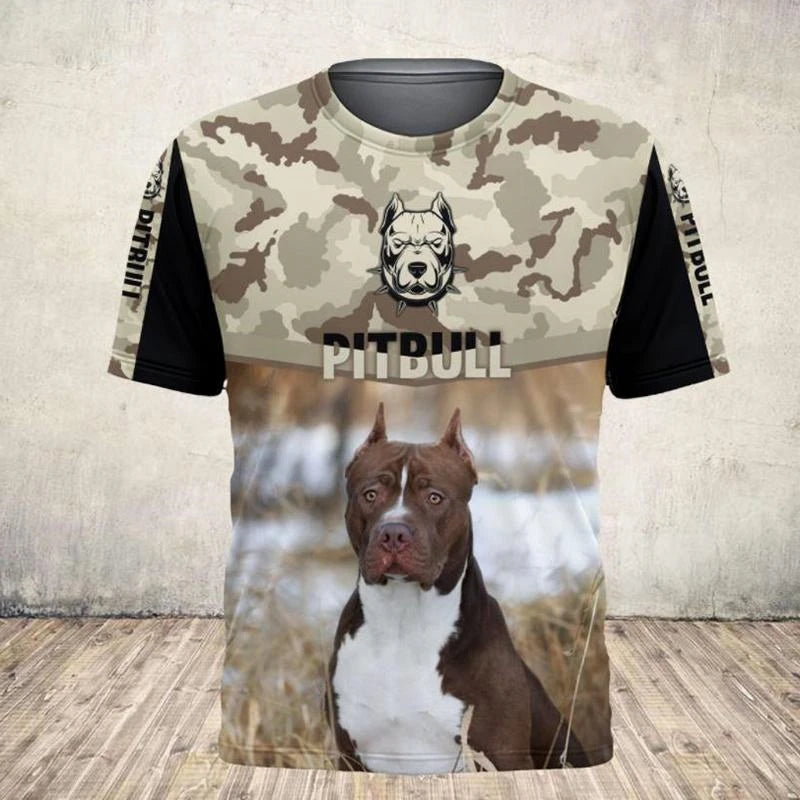 the ALPHA PITBULL - 3D Print Pet Dog Graphic T-Shirt For Men Clothing Summer Tops Short Sleeve Trendy Fashion Casual Oversized Unisex Tees Shirt