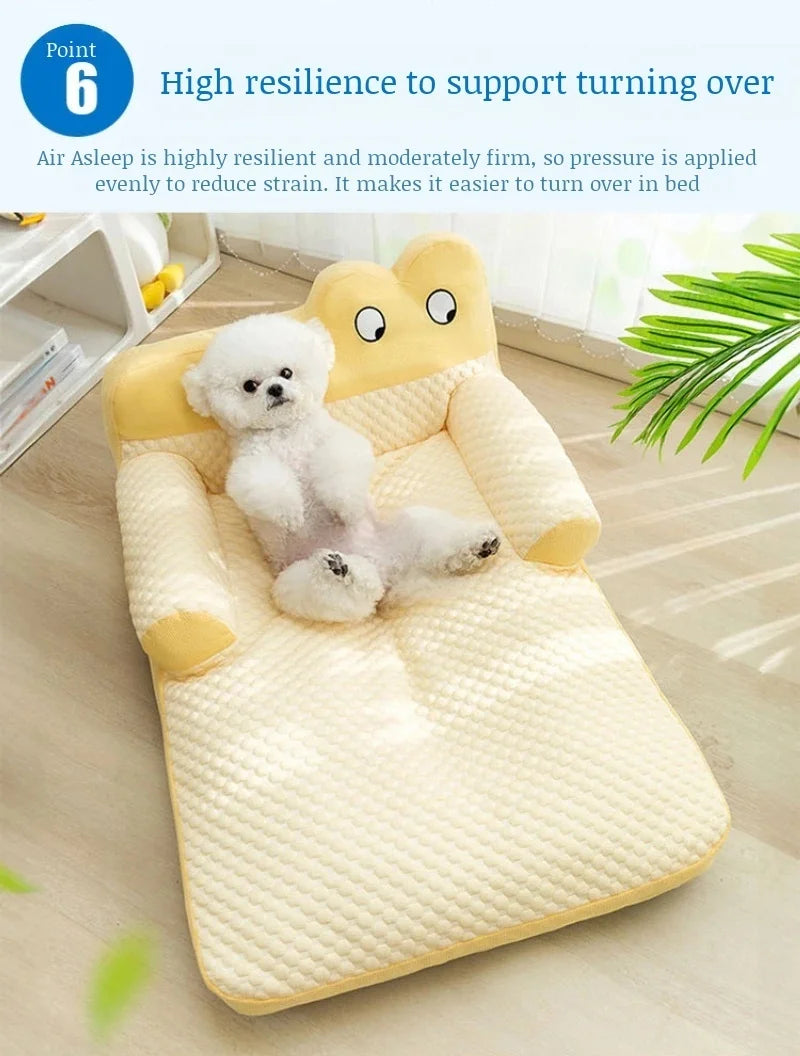 Pet Cooling Pad with L Shaped Pillow and Two Cute Eyes Pattern for Dogs and Cats Washable Ice Cooling Mat Summer Comfort Design