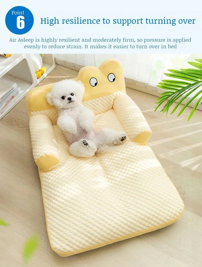 Pet Cooling Pad with L Shaped Pillow and Two Cute Eyes Pattern for Dogs and Cats Washable Ice Cooling Mat Summer Comfort Design